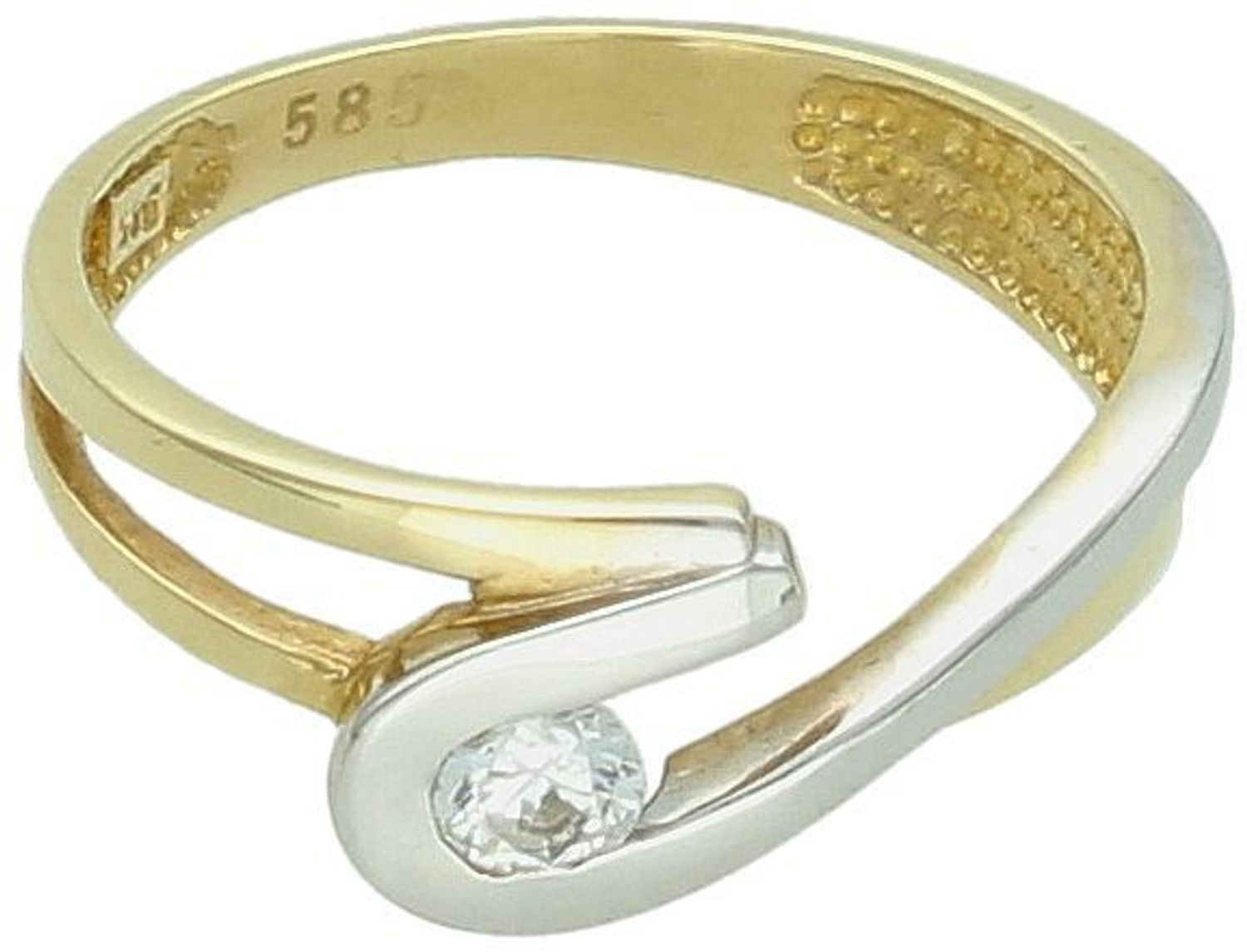 Złoty pierścionek o nowoczesnym wyglądzie z cyrkonią próba 585 rozmiar 11, DIA-PRS-5831-585. Złoty pierścionek o nowoczesnym wyglądzie z cyrkonią i dodatkiem białego złota ✨Stylowy 1.jpg