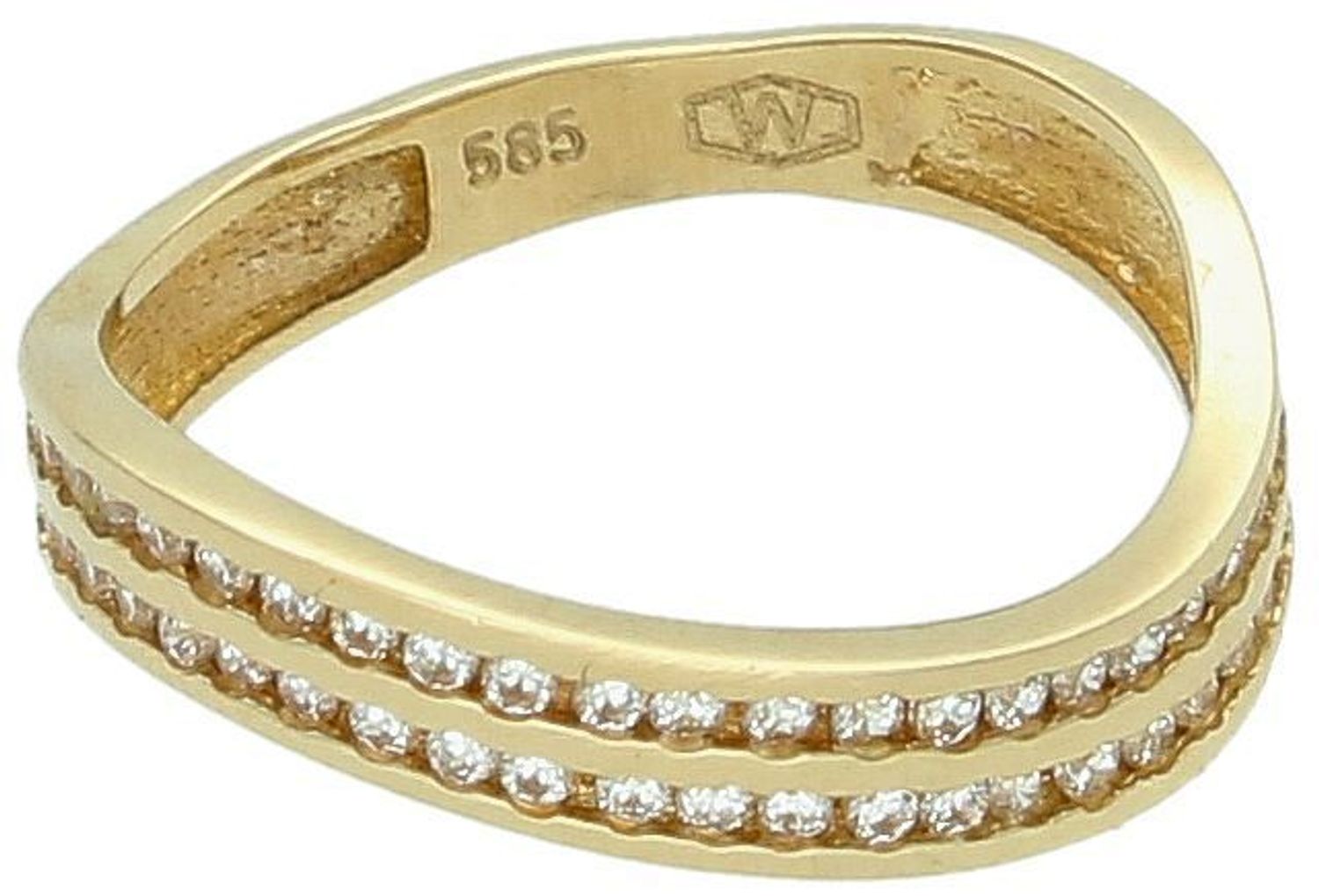 Pierścionek damski złoty próba 585 fala w cyrkonie rozmiar 11, DIA-PRS-5832-585 Stylowy i oryginalny pierścionek damski w kształcie delikatnej fali, wykonany ze złota próby 585 1.jpg