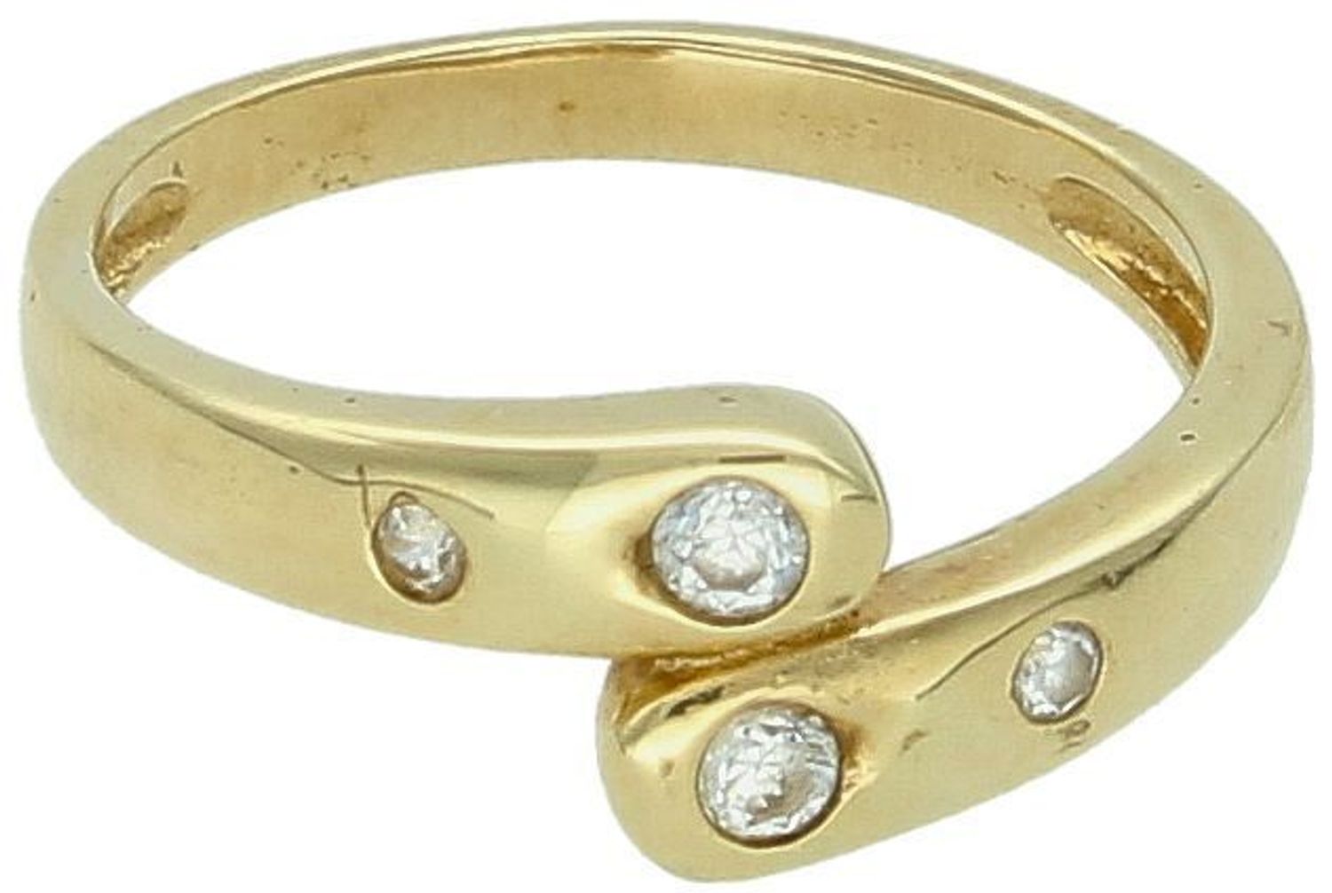 Pierścionek damski złoty przekładany z cyrkoniami próba 585, rozmiar 11 DIA-PRS-5836-585 Wzbogać swoją kolekcję biżuterii o wyjątkowy pierścionek damski wykonany ze złota próby 585, 01.jpg