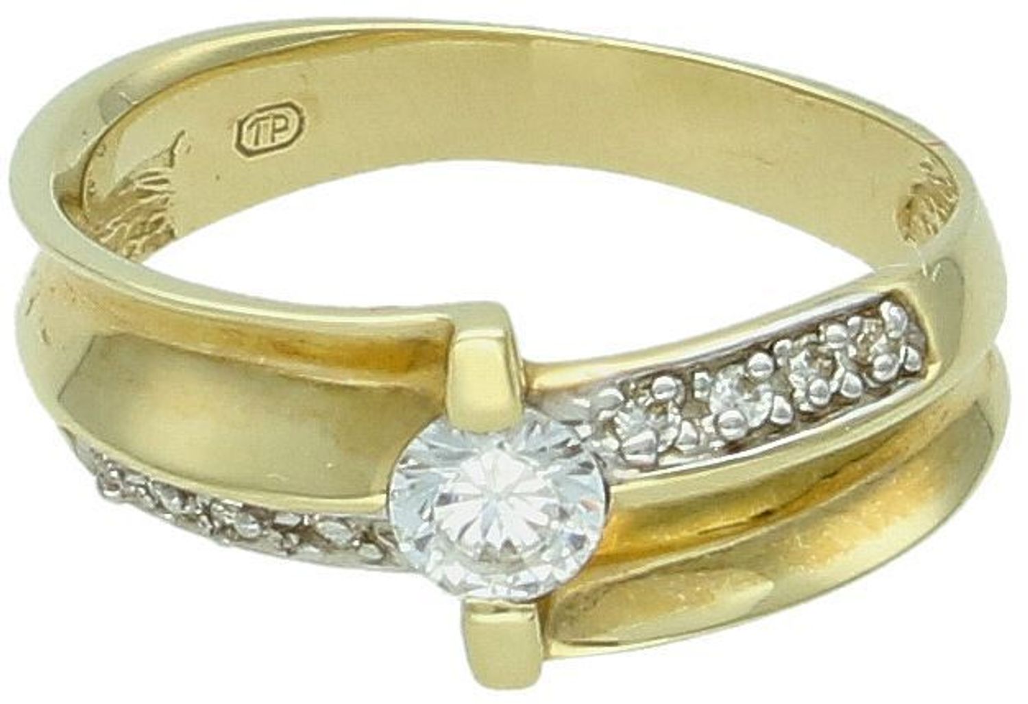 Pierścionek damski złoty próba 585, rozmiar 11 zdobiony cyrkoniami DIA-PRS-5837-585 Nasz sklep internetowy ze srebrną i złotą biżuterią Diament jest autoryzowanym dystrybutorem marki. 1.jpg