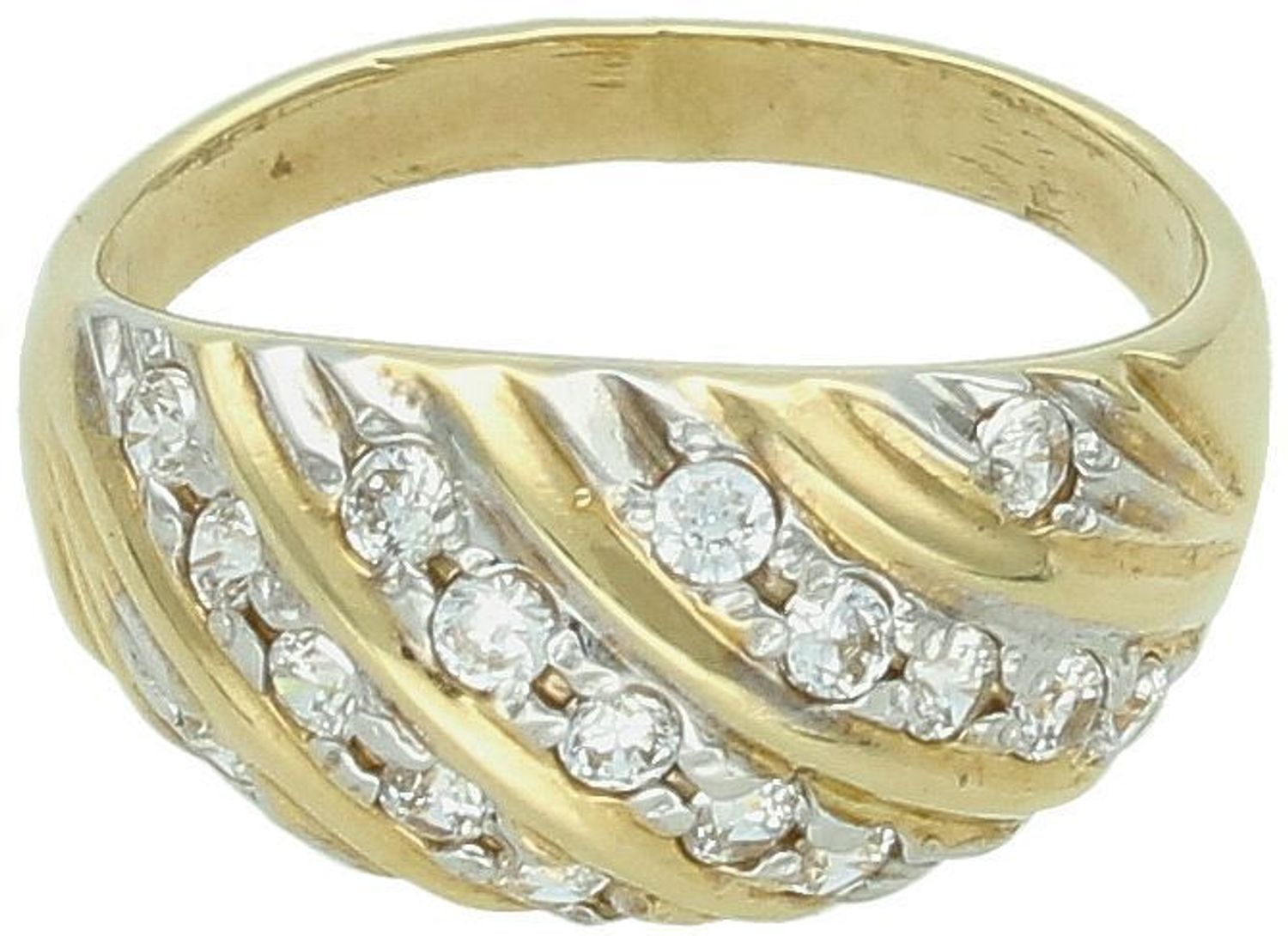 Pierścionek damski szeroki z cyrkoniami złoty próba 585, rozmiar 11 DIA-PRS-5839-585 Ten złoty pierścionek damski próby 585 to propozycja dla kobiet, które cenią sobie wyrazistą i pełną 1.jpg