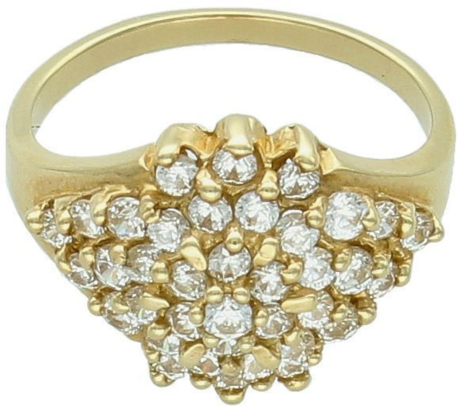 Pierścionek damski złoty próba 585, koszyczek w cyrkonie rozmiar 11 DIA-PRS-5840-585 Ten złoty pierścionek wykonany jest z złota próby 585, a jego element ozdobny w kształcie koszyczka 1.jpg