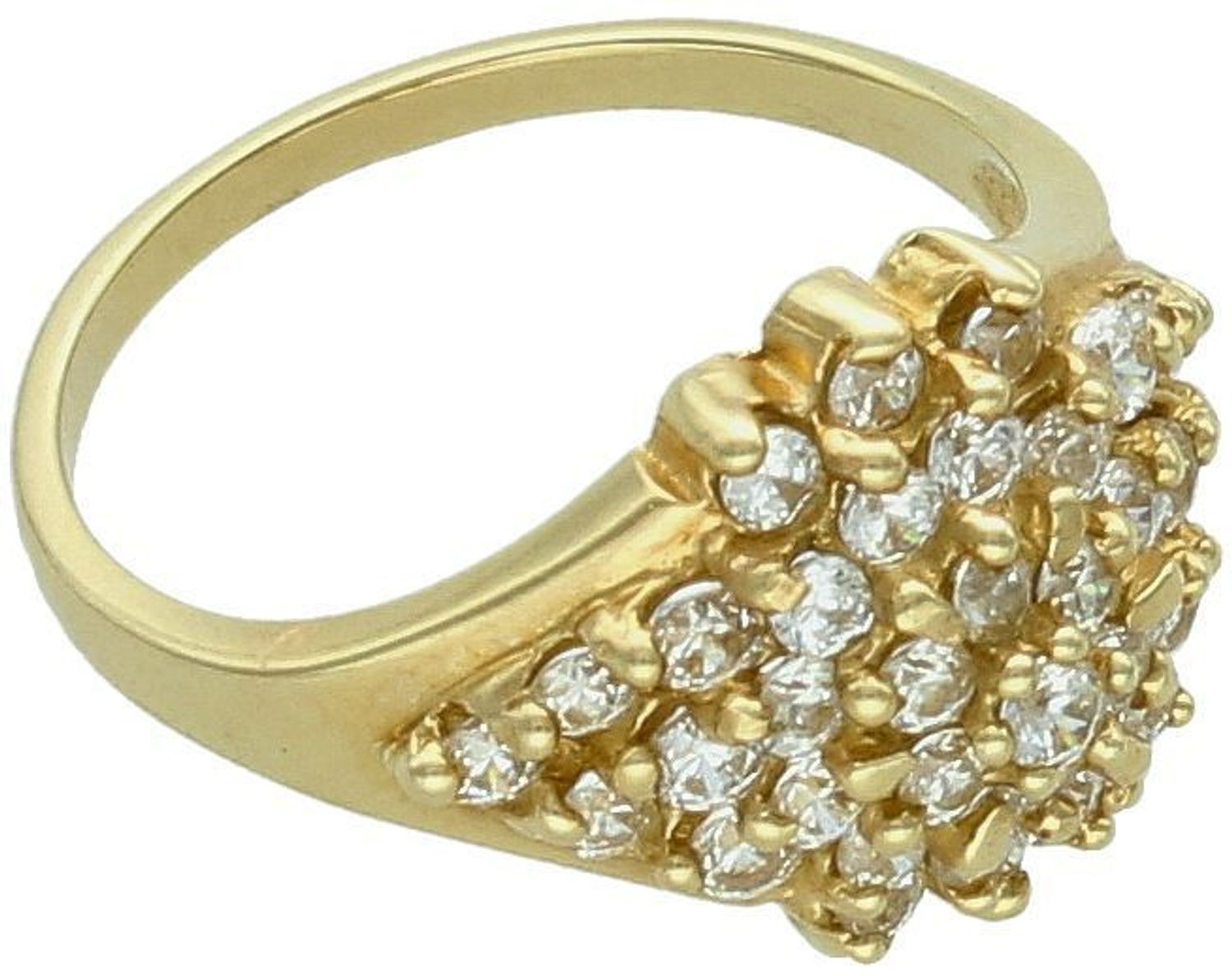 Pierścionek damski złoty próba 585, koszyczek w cyrkonie rozmiar 11 DIA-PRS-5840-585 Ten złoty pierścionek wykonany jest z złota próby 585, a jego element ozdobny w kształcie koszyczka 1.jpg