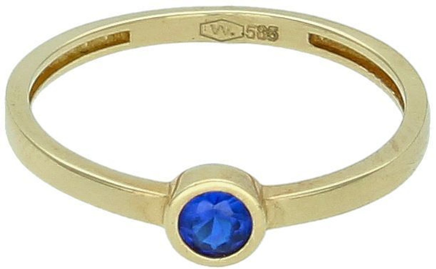 Pierścionek złoty z granatową cyrkonią próba 585, rozmiar 12 DIA-PRS-5842-585 Delikatny pierścionek złoty z granatową cyrkonią to subtelna biżuteria, która łączy elegancję z wyjątkową 1.jpg