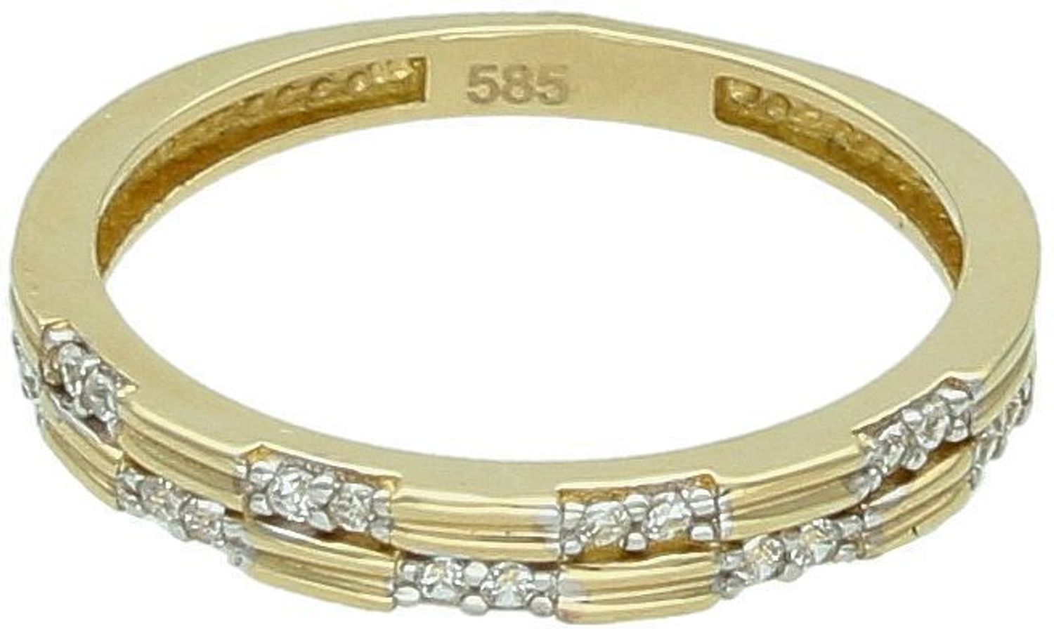 Pierścionek damski złoty zdobiony cyrkoniami próba 585, rozmiar 12 DIA-PRS-5848-585 Zmysłowy, subtelny i pełen blasku – pierścionek damski z żółtego złota próby 585 1.jpg