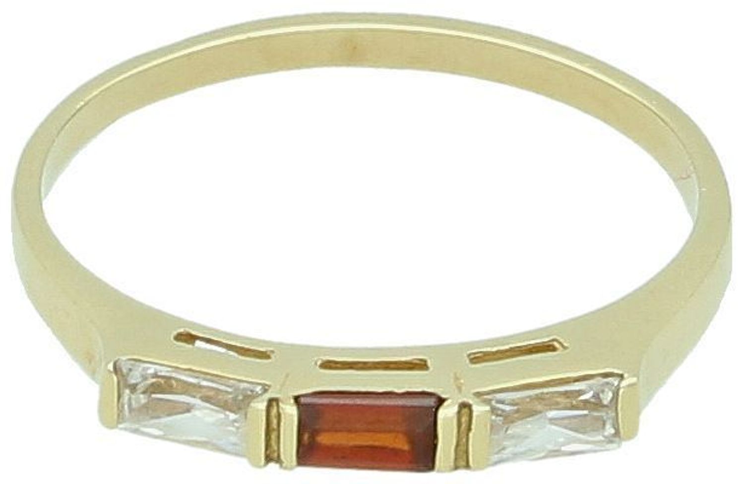 Pierścionek damski ze złota próby 585, zdobiony czerwoną i białą cyrkonią. Waga 1,58 g, szerokość szyny 1 mm. Subtelna biżuteria o wyjątkowym charakterze.1.jpg