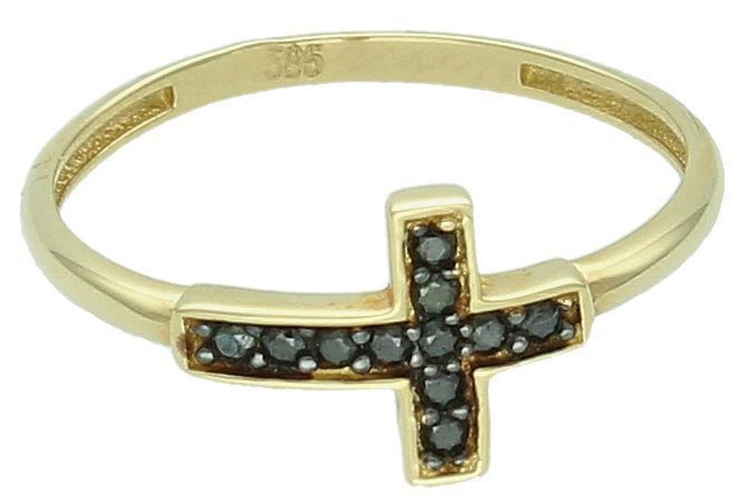 Złoty pierścionek 585 krzyżyk z czarnymi cyrkoniami DIA-PRS-6046-585 Stylowy pierścionek ozdobiony krzyżykiem. Krzyżyk wykonany z żółtego złota pięknie ozdobiony 1.jpg