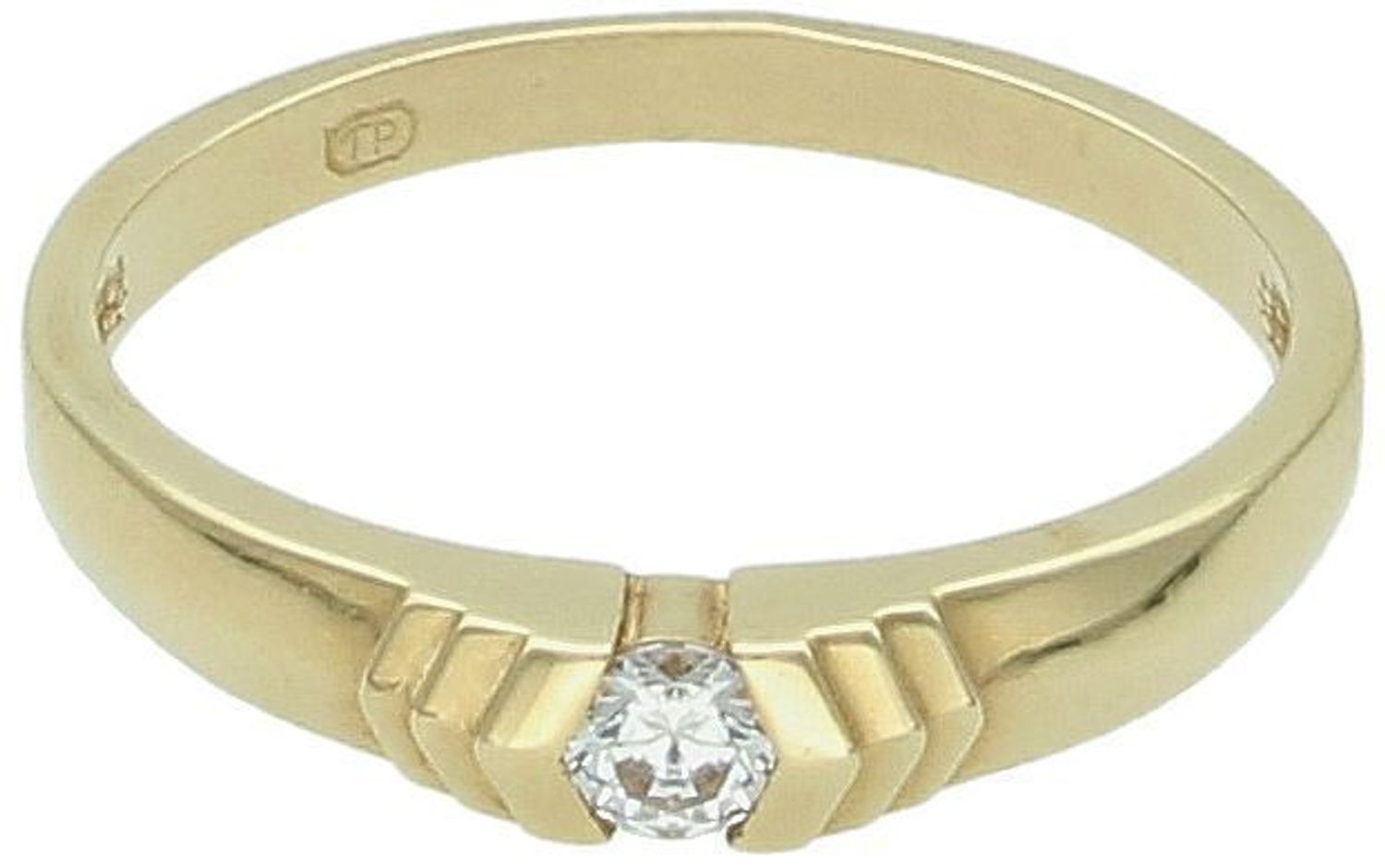 Delikatny złoty pierścionek damski próby 585 z białą cyrkonią. Waga 1,88 g, rozmiar 12, elegancki dodatek na co dzień lub wyjątkową okazję.1.jpg