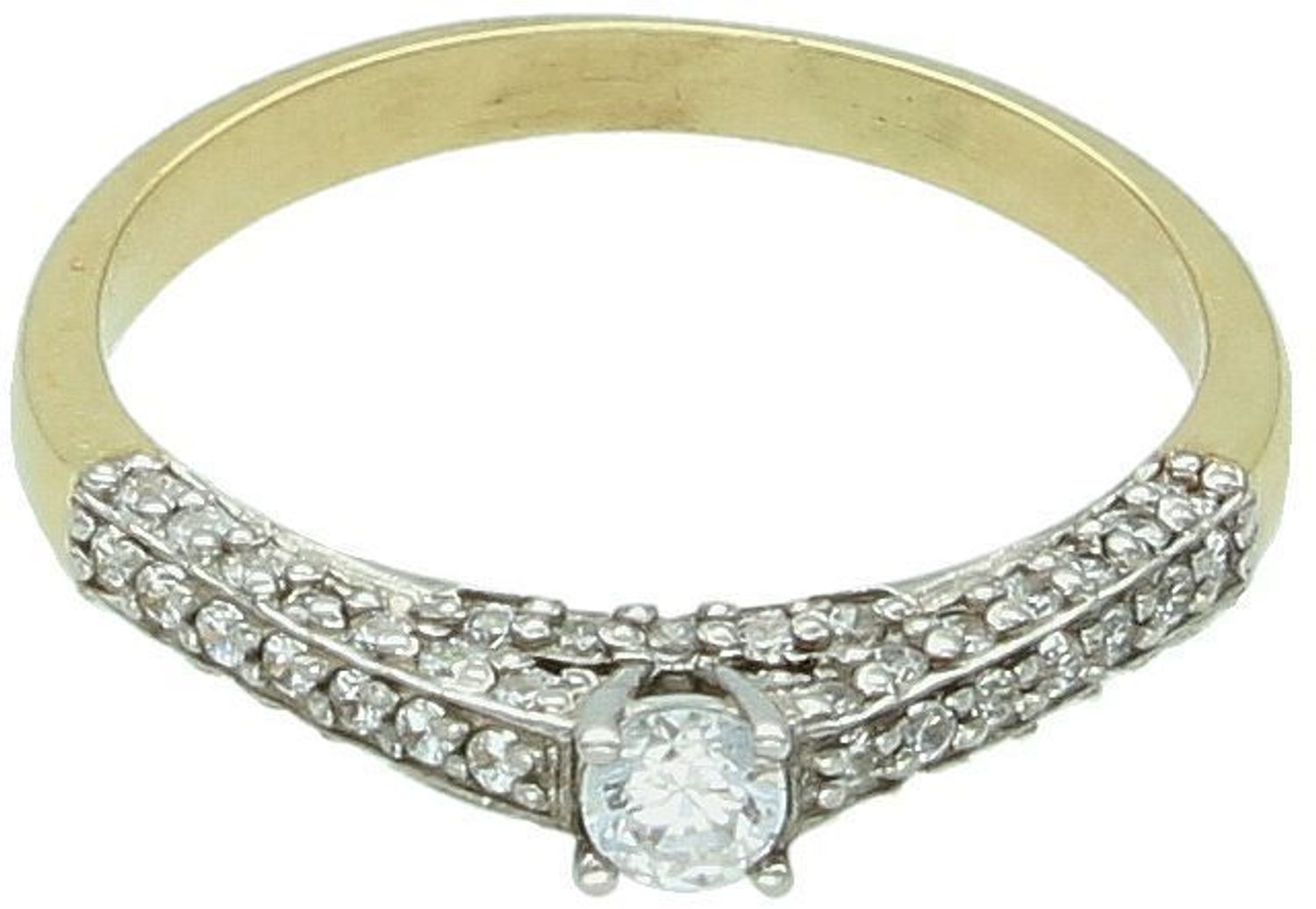 Złoty pierścionek damski 585 z cyrkonią, idealny na zaręczyny. Model DIA-PRS-6053-585, rozmiar 12, waga 1,96 g. Klasyczna elegancja i romantyczny blask.1.jpg