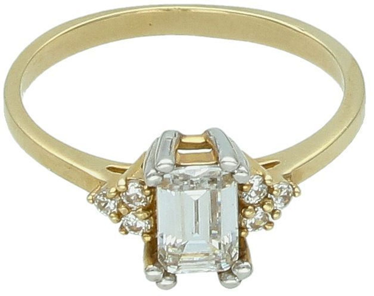 Złoty pierścionek damski próba 585 z prostokątną cyrkonią. Waga 1,98 g, szerokość ozdoby 1,0 cm x 8 mm – klasyka w nowoczesnym wydaniu.1.jpg