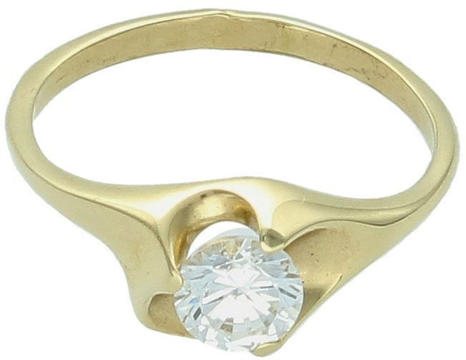 Złoty pierścionek damski próby 585 ozdobiony cyrkonią. Waga 2,12 g, rozmiar 7 mm x 1 cm – elegancka biżuteria z subtelnym designem. Idealny na prezent.1.jpg