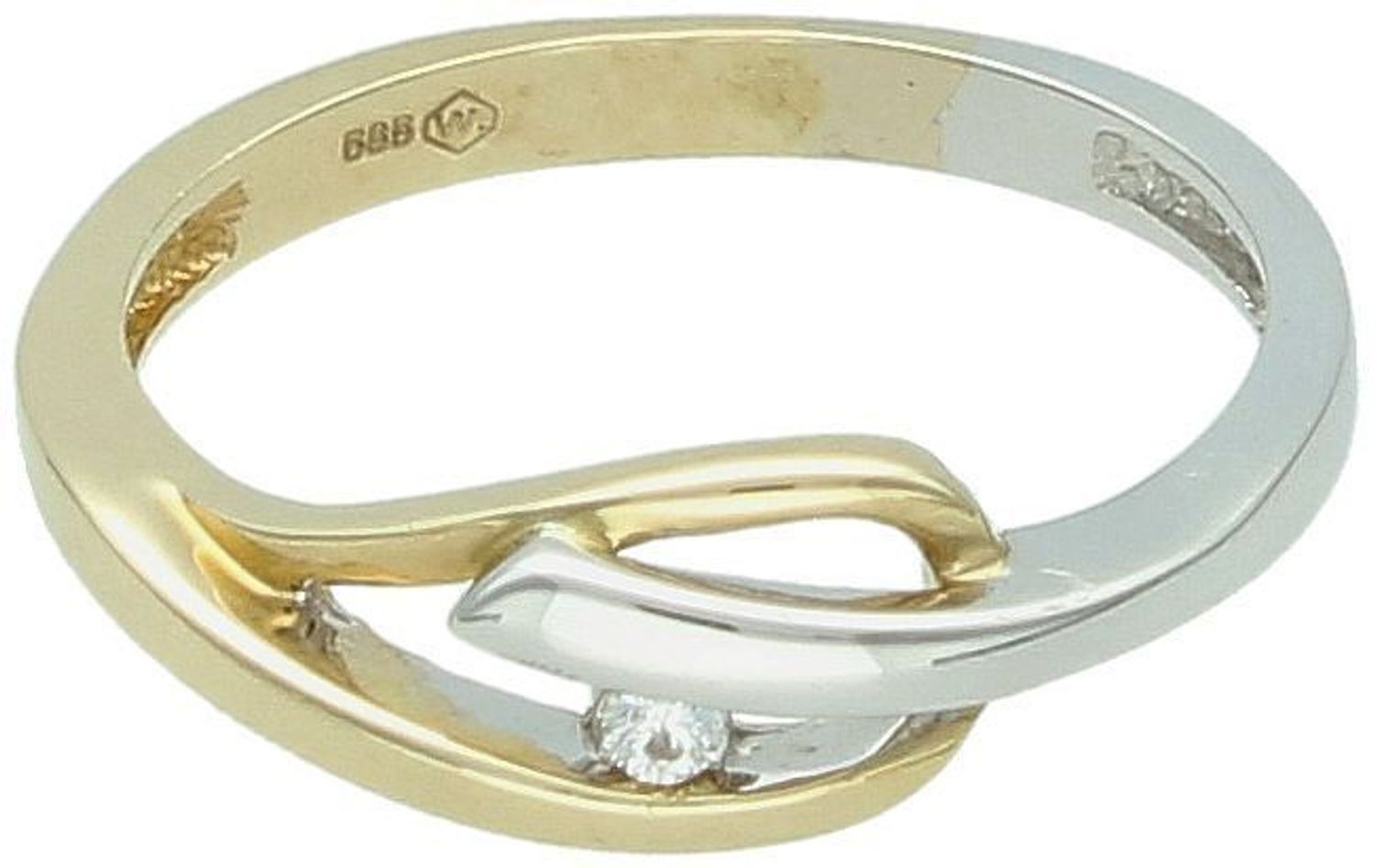 Złoty pierścionek damski 585 z cyrkonią, model DIA-PRS-6059-585, biało-żółte złoto, rozmiar 12, 2,25 g. Nowoczesna elegancja na każdą okazję.1.jpg