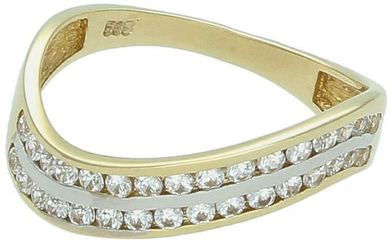 Złoty pierścionek damski próby 585, model DIA-PRS-6061-585, zdobiony cyrkoniami. Rozmiar 12, waga 2,34 g. Elegancki i kobiecy dodatek na każdą okazję.1.jpg