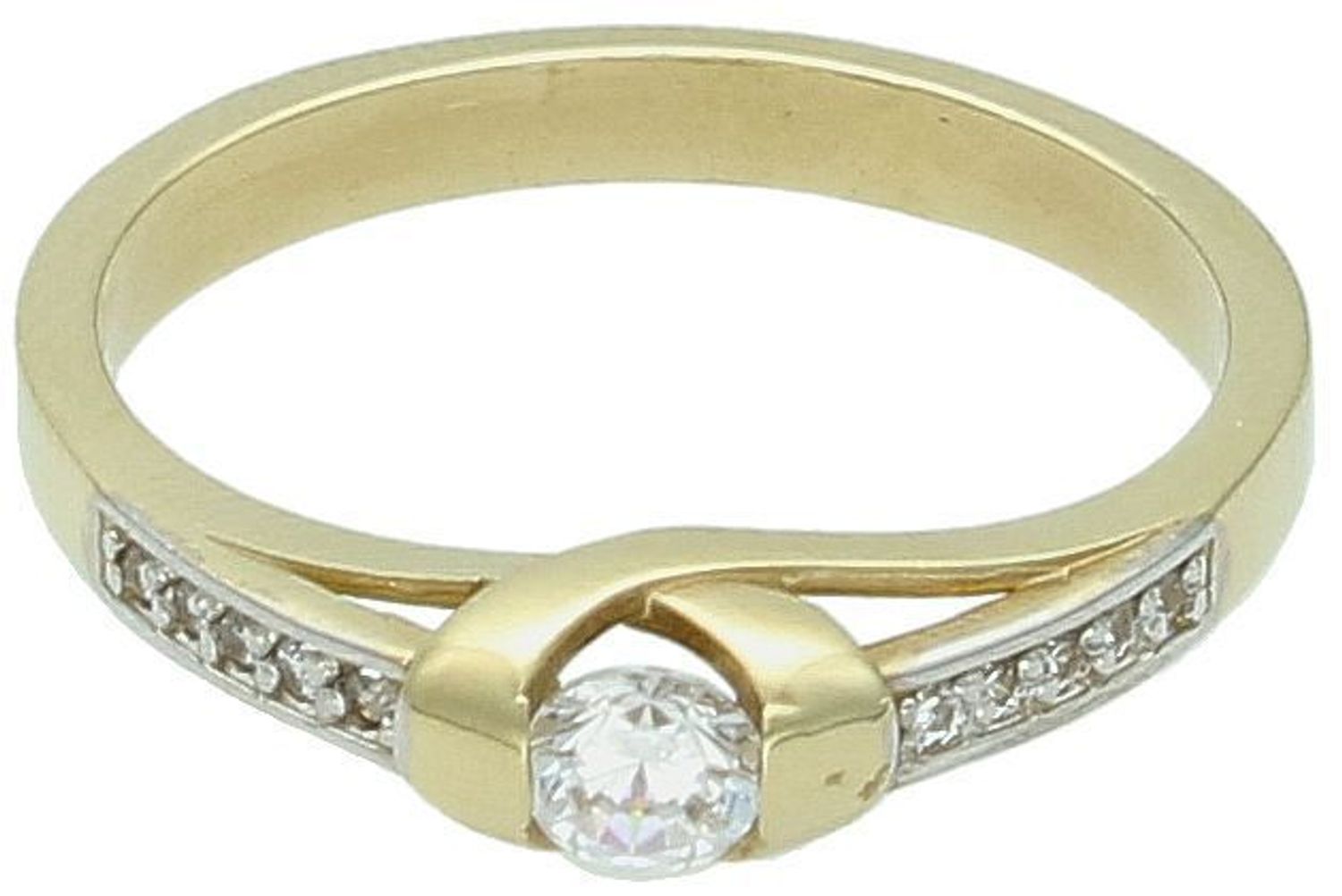 Złoty pierścionek damski próby 585, rozmiar 12, z cyrkoniami. Waga 2,38 g. Klasyczny, elegancki model idealny na prezent, zaręczyny i wyjątkowe okazje.1.jpg