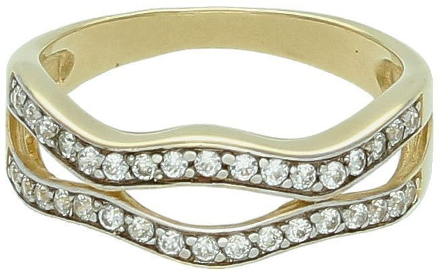 Złoty pierścionek damski 585 z cyrkoniami, model DIA-PRS-6072-585. Waga 2,95 g, rozmiar 12, szerokość góry 6 mm. Stylowy, elegancki i ponadczasowy wybór. Sprawdź w naszym sklepie!1.jpg