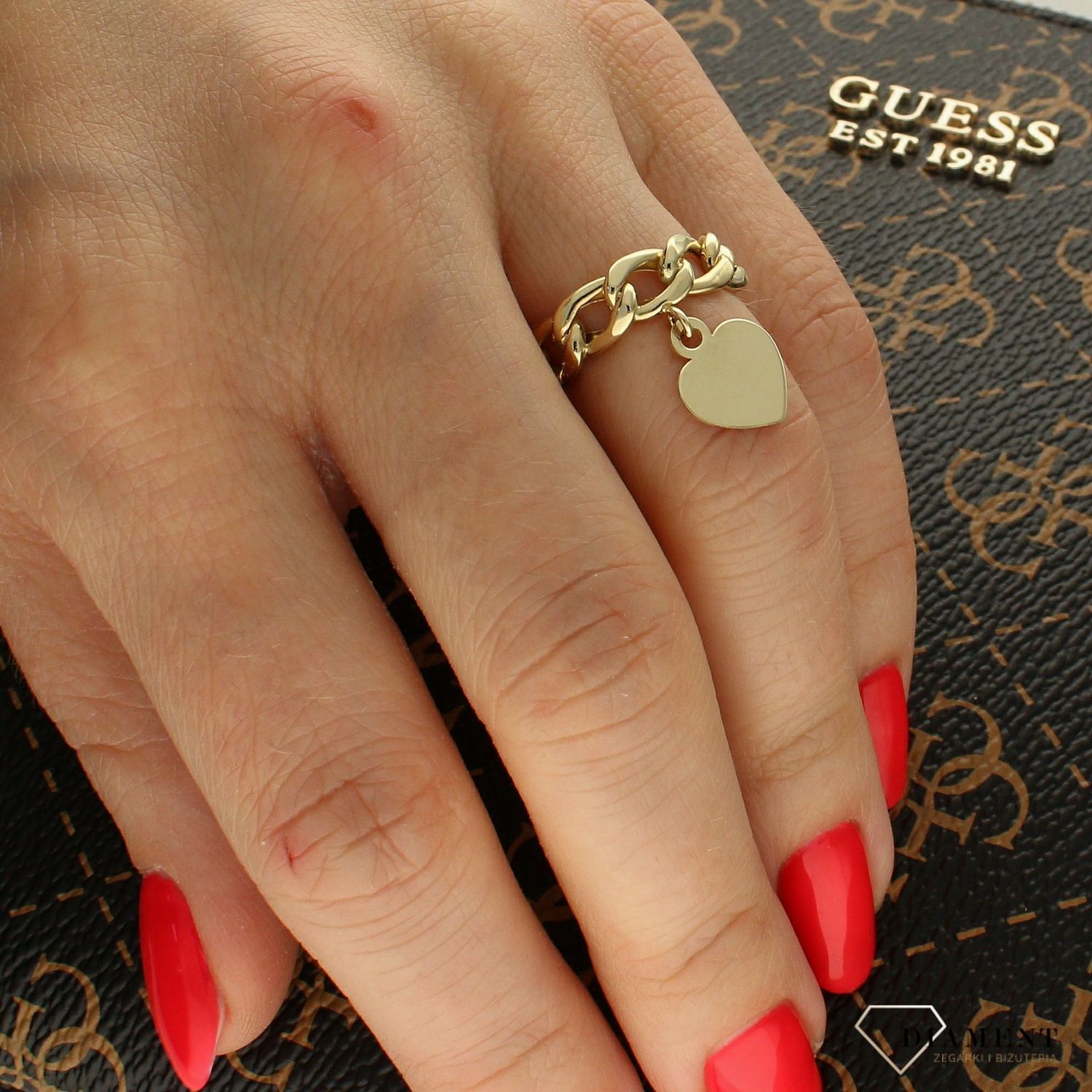 Złoty pierścionek szeroka pancerka 585 z zawieszką serce DIA-PRS-6158-585 ✓Złote Pierścionki Damskie w Sklepie z Biżuterią zegark.jpg