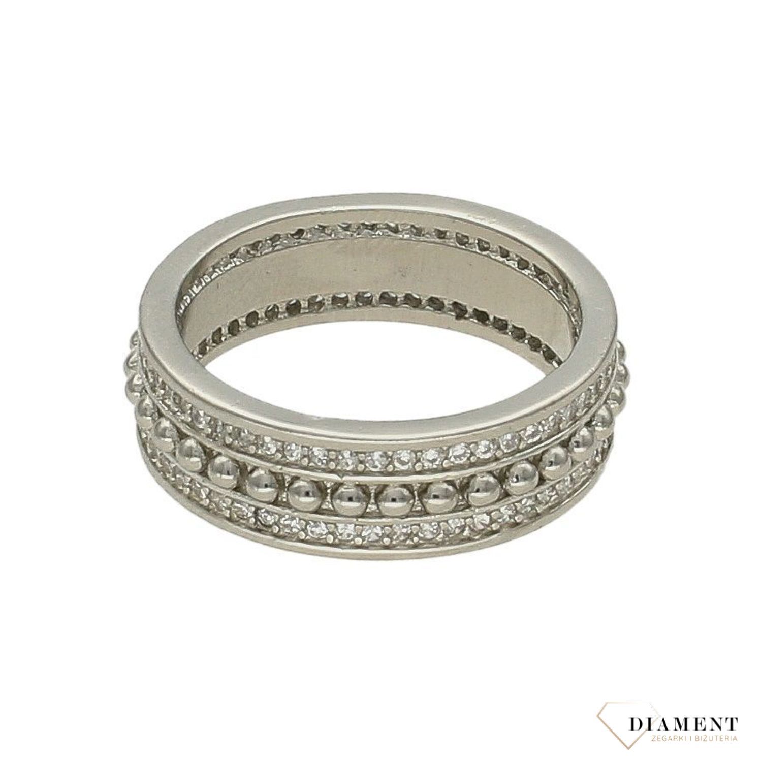 Pierścionek srebrny obrączka ozdobne kuleczki 925 DIA-PRS-6312-925.  Modny pierścionek damski. To idealna biżuteria dla Pań posz.jpg
