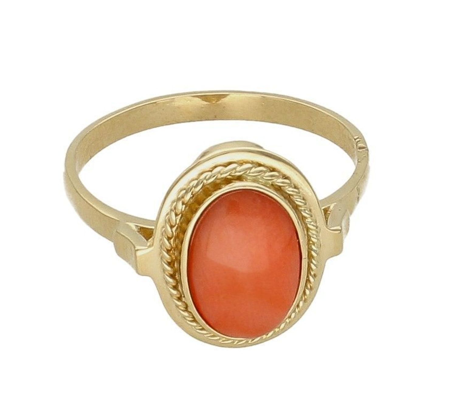 Złoty pierścionek 585 z koralem naturalnym DIA-PRS-6495-585. Złoty pierścionek z kamieniem naturalnym. Złoty pierścionek z koralem. Pierścionek damski złoty z po.jpg