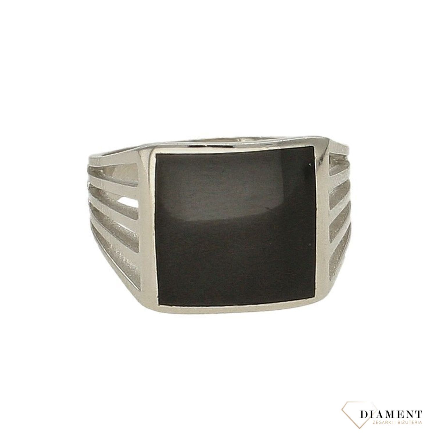 Sygnet męski srebrny z czarnym oczkiem 925 DIA-PRS-6640-925. Męski sygnet. Męska biżuteria. Pomysł dla mężczyzny na prezent. Ele.jpg