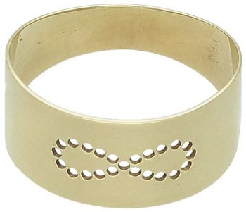 Złoty pierścionek damski próby 585 w formie obrączki z wyciętym znakiem nieskończoności. Szerokość 8 mm, rozmiar 13. Elegancka i symboliczna biżuteria.1.jpg