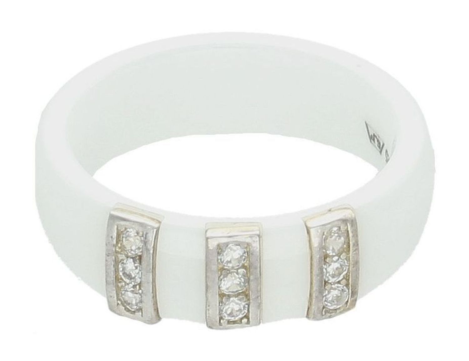 Srebrny pierścionek damski 925 biała ceramika z pozłacanymi elementami rozmiar 12 DIA-PRS-7157.jpg