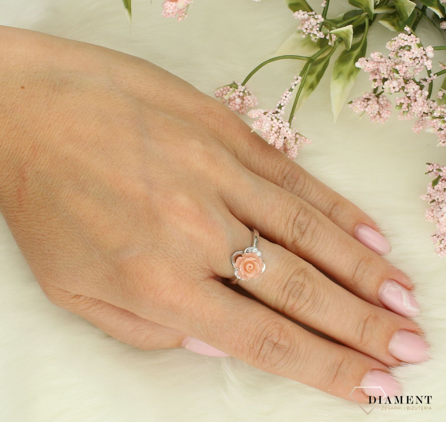 Srebrny pierścionek damski 925 różowa Róża rozmiar 11 DIA-PRS-7168-925.jpg