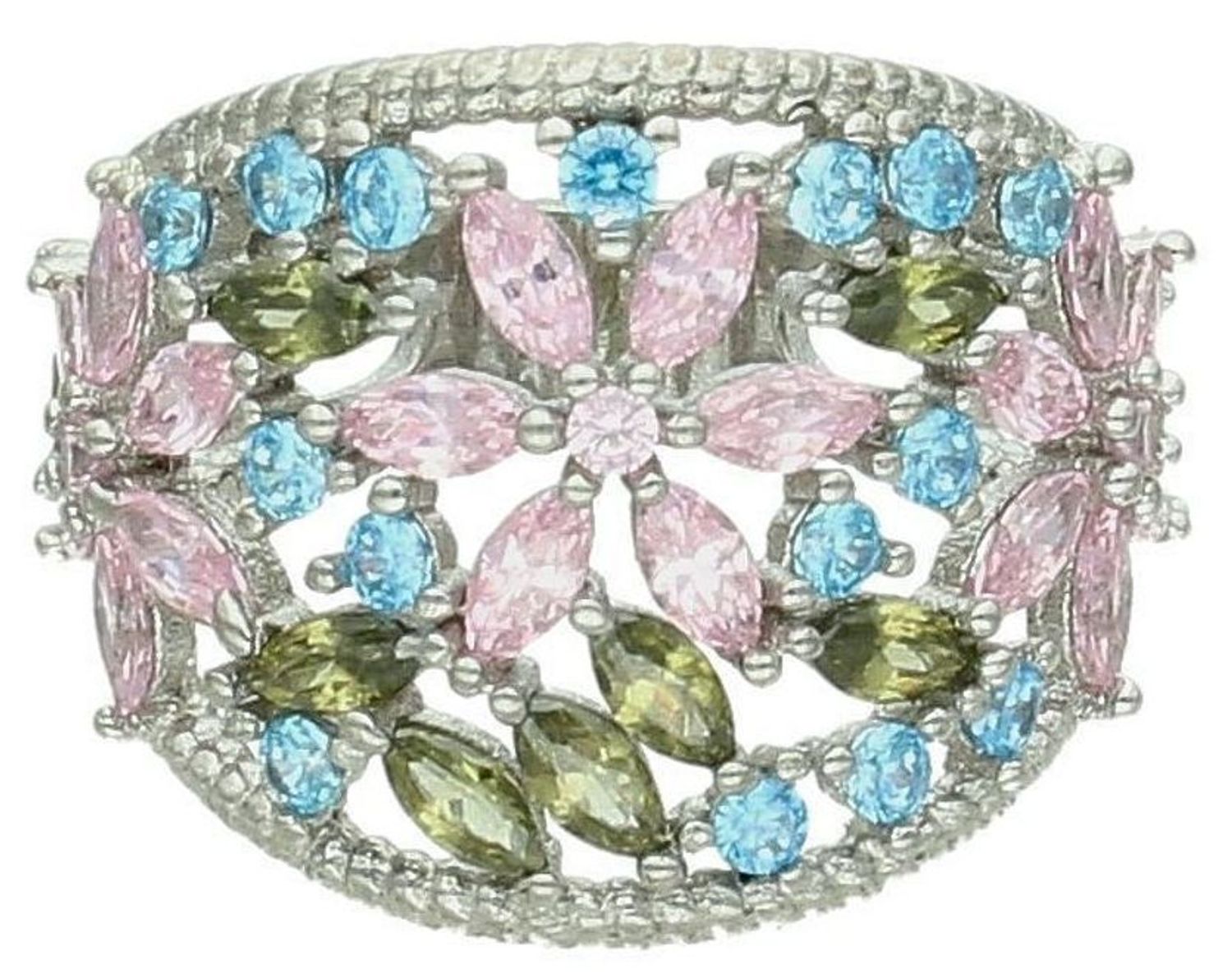 Srebrny pierścionek Kolorowe kwiaty 925 szeroki z kolorowymi cyrkoniami rozmiar 11 DIA-PRS-7170-925 2.jpg