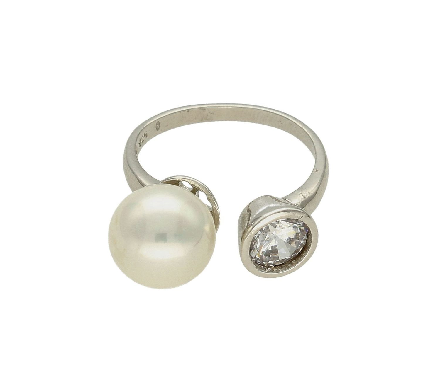 Srebrny pierścionek damski z dużą perłą i cyrkonią DIA-PRS-7209-925. Srebrny pierścionek damski z dużą perłą i cyrkonią jest przykładem klasycznej sztuki jubilerskiej (2).jpg