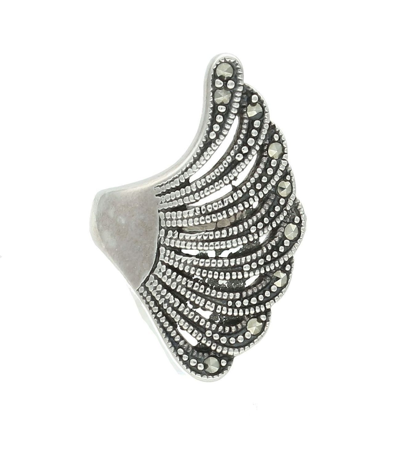 Srebrny pierścionek damski 925 wachlarz markazytów rozmiar 14 DIA-PRS-7229-925. Pierścionek damski z markazytami. Damski pierścionek srebrny na prezent. Szeroki srebrny pierścionek.5.jpg