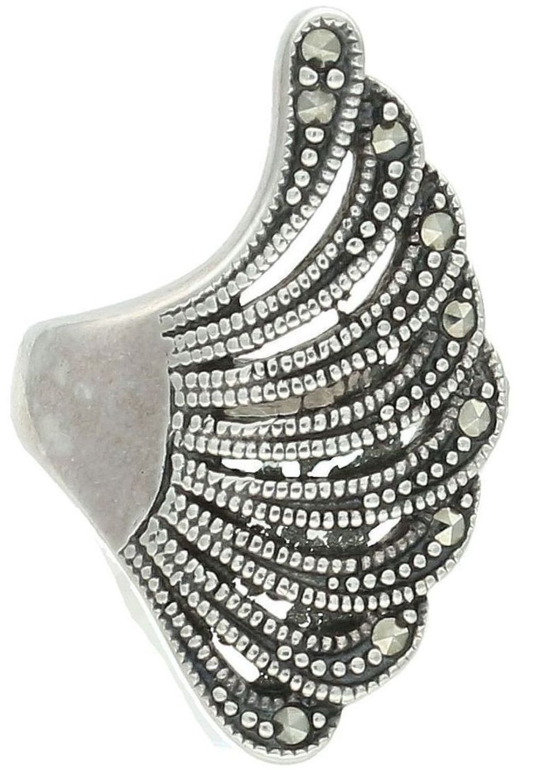 Srebrny pierścionek damski 925 wachlarz markazytów rozmiar 14 DIA-PRS-7229-925. Pierścionek damski z markazytami. Damski pierścionek srebrny na prezent. Szeroki srebrny pierścionek.5.jpg