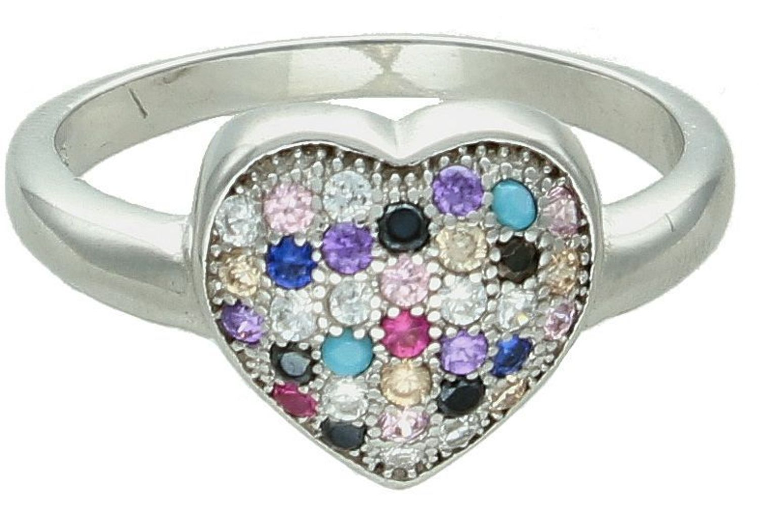 Pierścionek serce kolorowe cyrkonie próba 925, DIA-PRS-7254-925 Srebrny pierścionek wykonany z najwyższej jakości srebra o prostej formie. Idealny pomysł na prezent dla każdej kobiety.  1.jpg