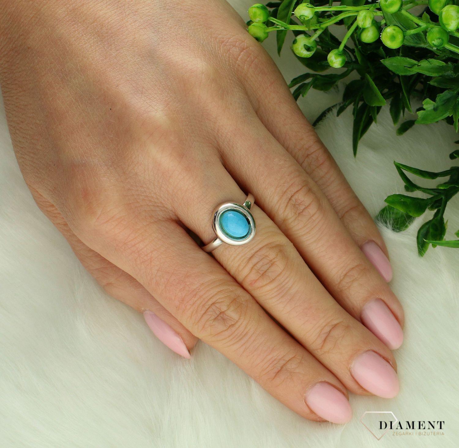 Srebrny pierścionek damski 925 klasyka z turkusem rozmiar 16 DIA-PRS-7277-925. Klasyczny pierścionek srebrny. Pierścionek srebrny z kamieniem Srebrny pierścionek dla kobiety. Pierścionek srebrny damski na prezent.2.jpg