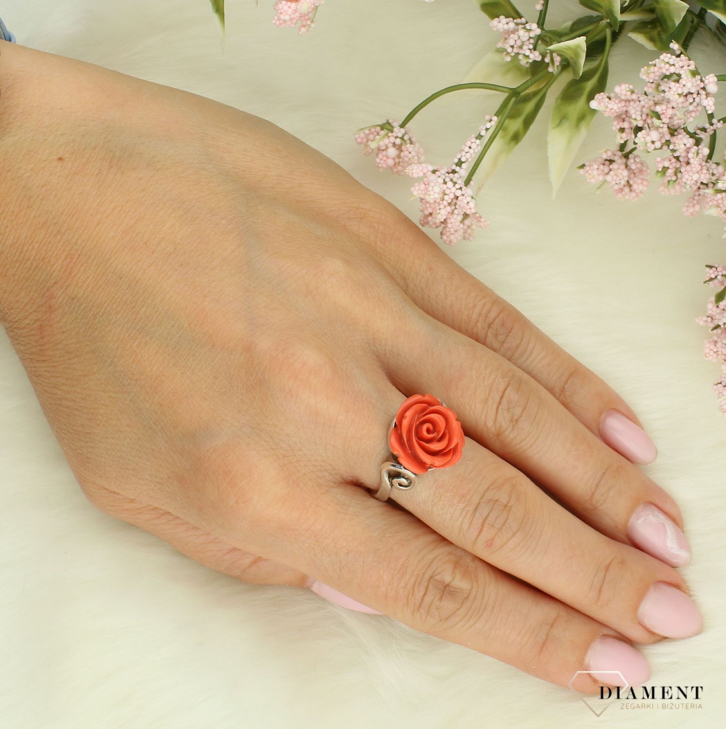 Srebrny pierścionek damski 925 efektowny z różą rozmiar 18 DIA-PRS-7292-925.jpg