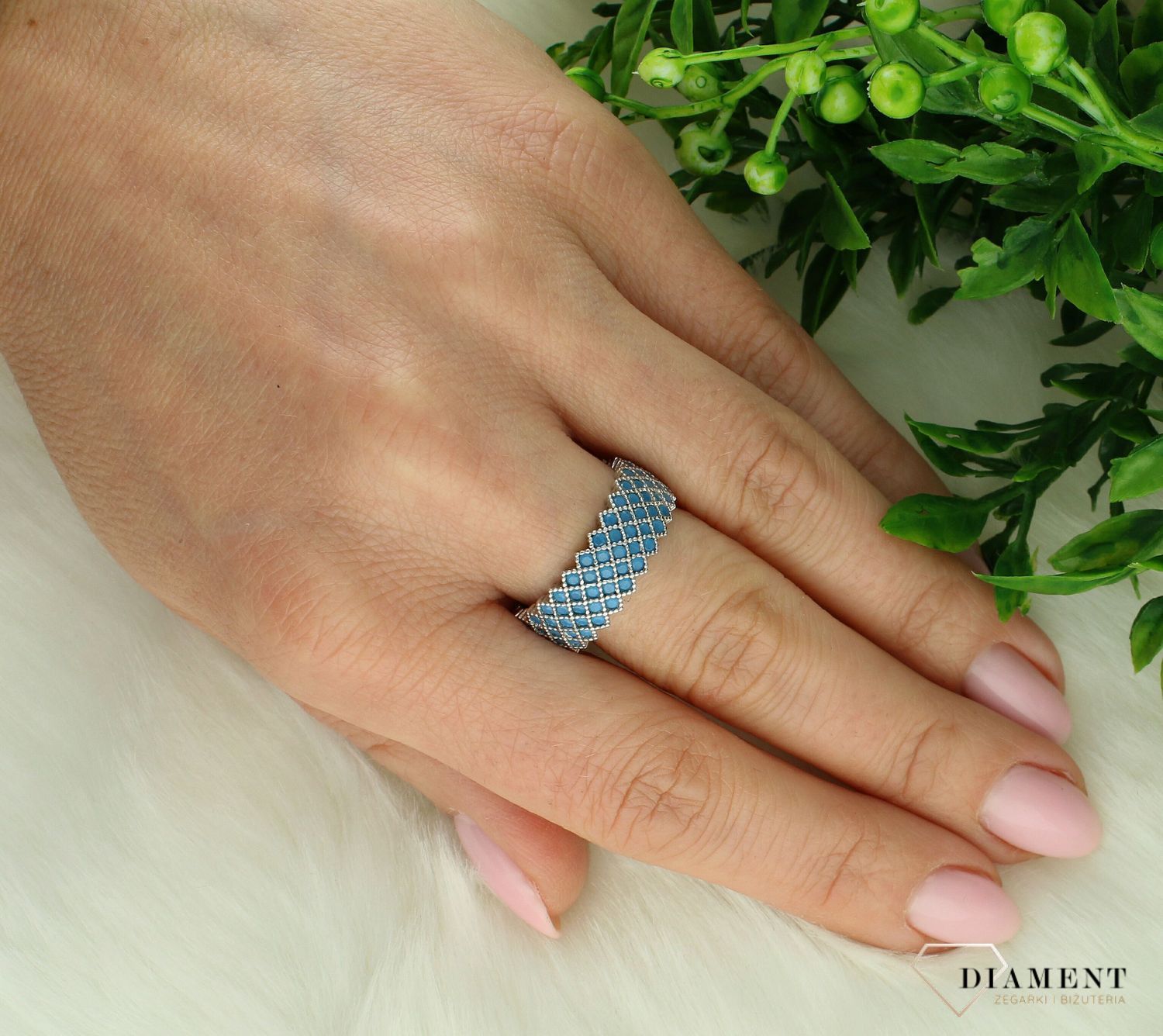Srebrny pierścionek damski 925 turkusowa obrączka DIA-PRS-7316-925. Srebrny pierścionek damski. Pierścionek srebrny na prezent. Niebieska obrączka ze srebra. Kolorowy pierścionek srebrny..jpg