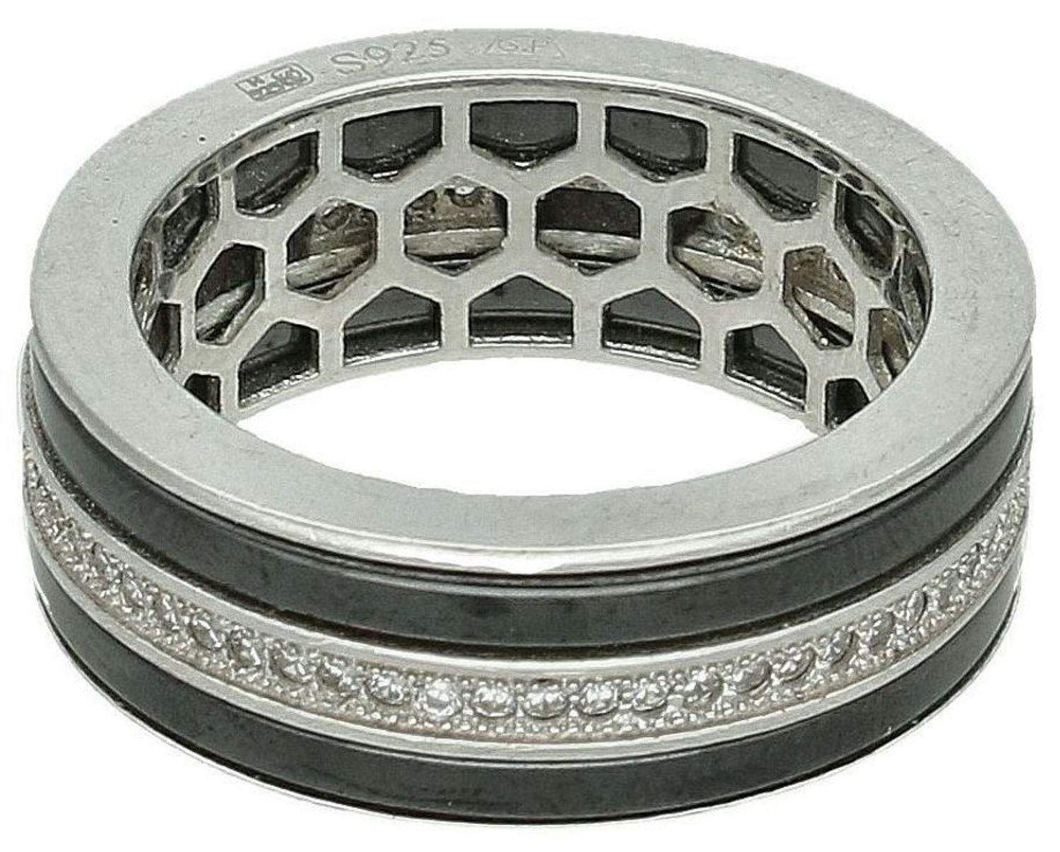 Srebrna obrączka damska 925 z czarną emalią i cyrkoniami rozmiar 19 DIA-PRS-7336-925 4.jpg