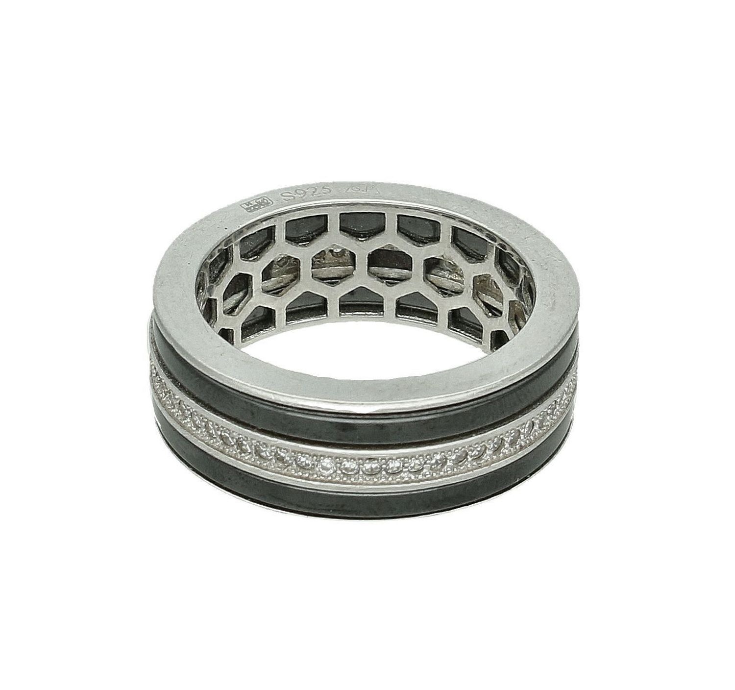 Srebrna obrączka damska 925 z czarną emalią i cyrkoniami rozmiar 19 DIA-PRS-7336-925 4.jpg