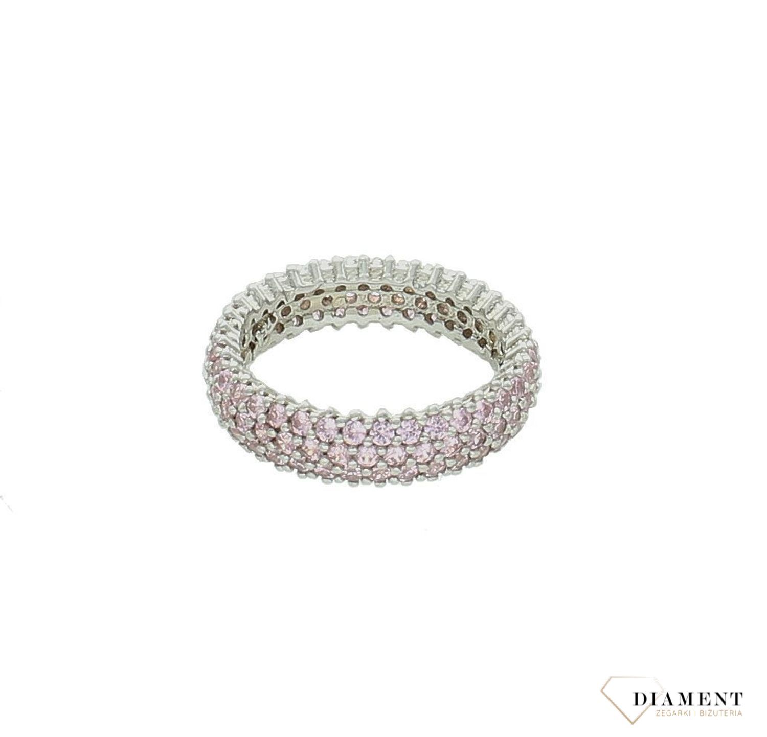 Srebrny pierścionek damski 925 z różowymi cyrkoniami rozmiar 11 DIA-PRS-7343-925.  Srebrny pierścionek damski. Pierścionek srebrny dla kobiety na prezent. Srebrny damski pierścionek z cyrkoniami.1.jpg