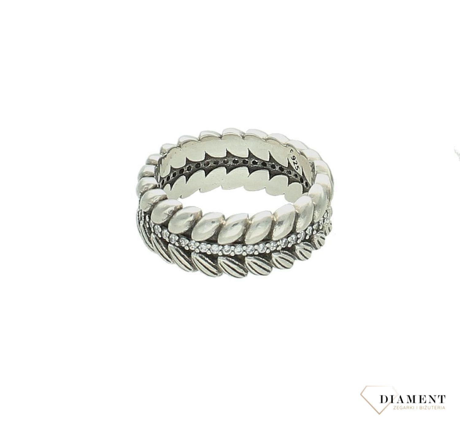 Srebrny pierścionek damski 925 obrączka listki z cyrkoniami rozmiar 17 DIA-PRS-7354-925.jpg