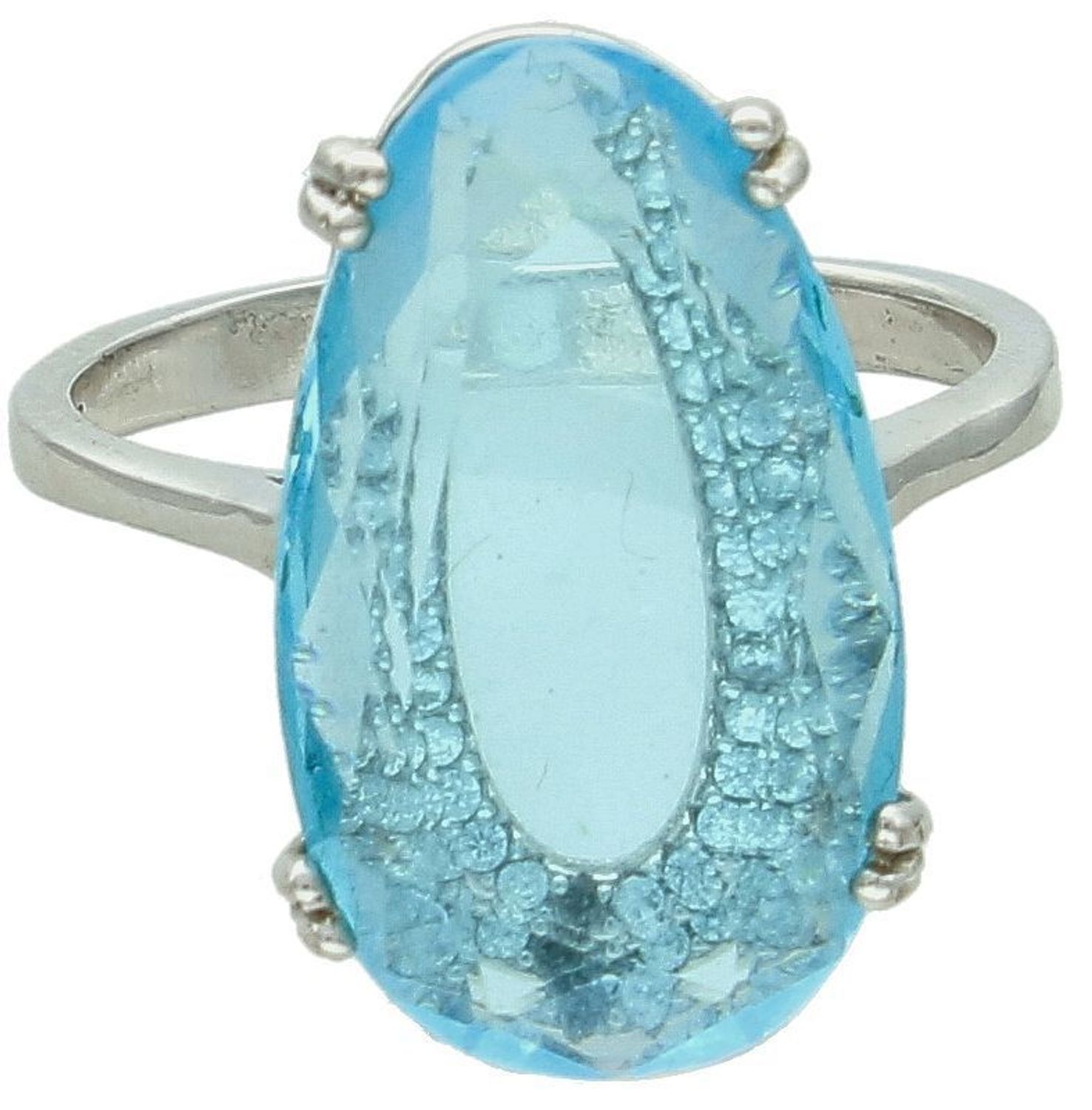 Pierścionek duża cyrkonia barw. niebieska próba 925, DIA-PRS-7359-925 Srebrny pierścionek wykonany z najwyższej jakości srebra o prostej formie..jpg