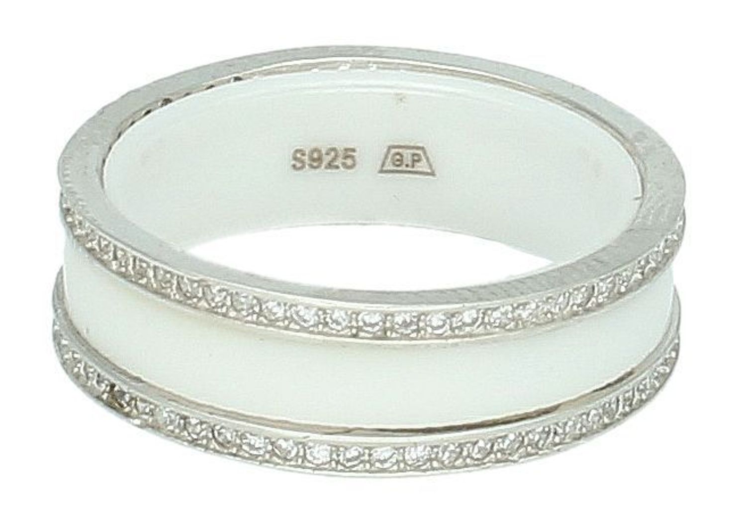 Pierścionek srebrny ceramika z cyrkoniami próba 925, DIA-PRS-7362-925 Srebrny pierścionek wykonany z najwyższej jakości srebra o prostej formie. Idealny pomysł na prezent dla każdej kobiety.  1.jpg