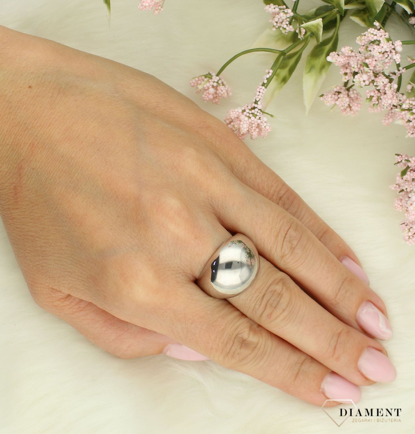 Srebrny pierścionek damski 925 gładka kula rozmiar 22 DIA-PRS-7367-925.jpg