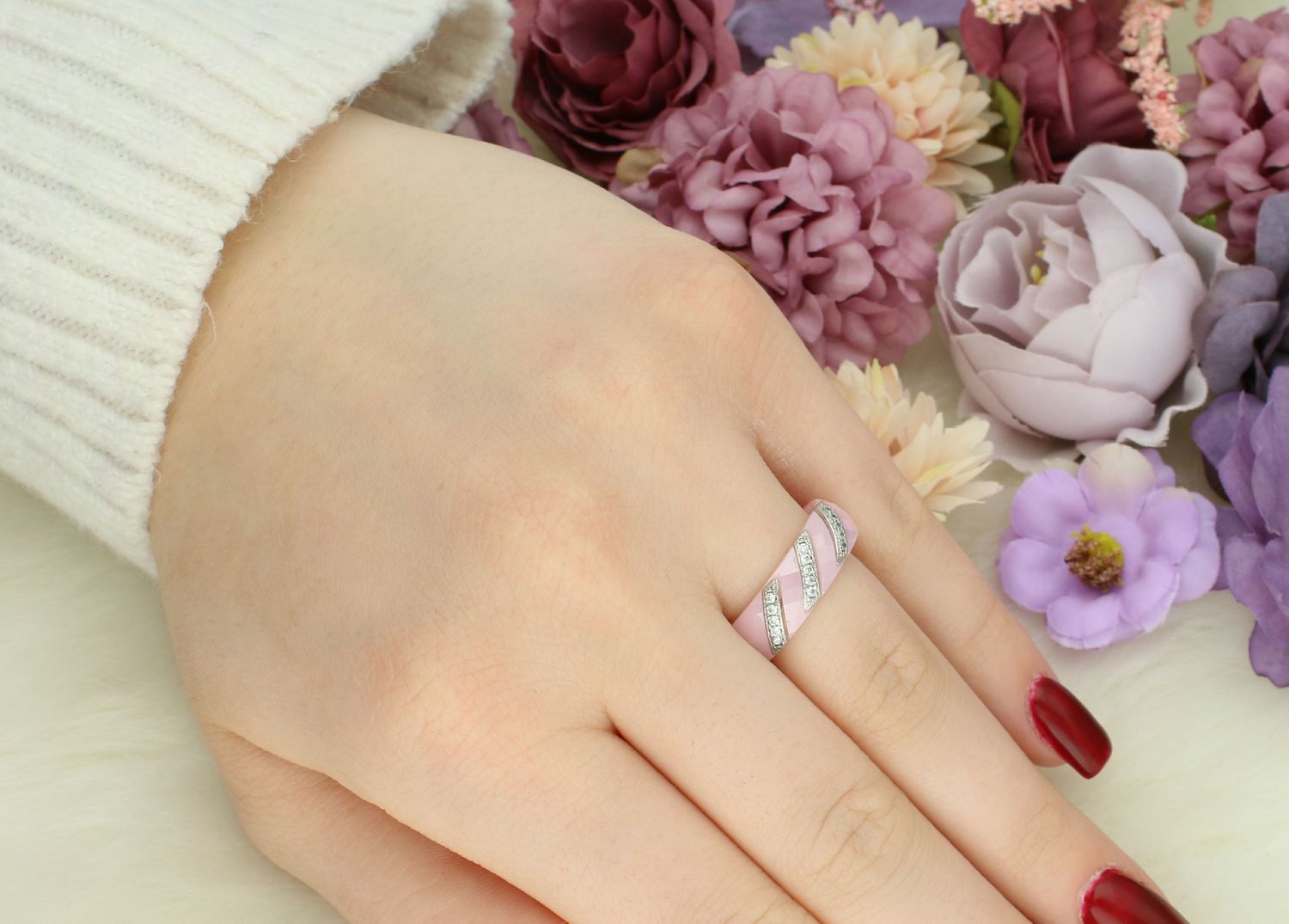 Srebrny pierścionek damski 925 różowy ceramiczny rozmiar 14 DIA-PRS-7369-925. Srebrny pierścionek damski. Pierścionek srebrny dla kobiety na prezent. Srebrny damski pierścionek z ceramiką. 1.jpg