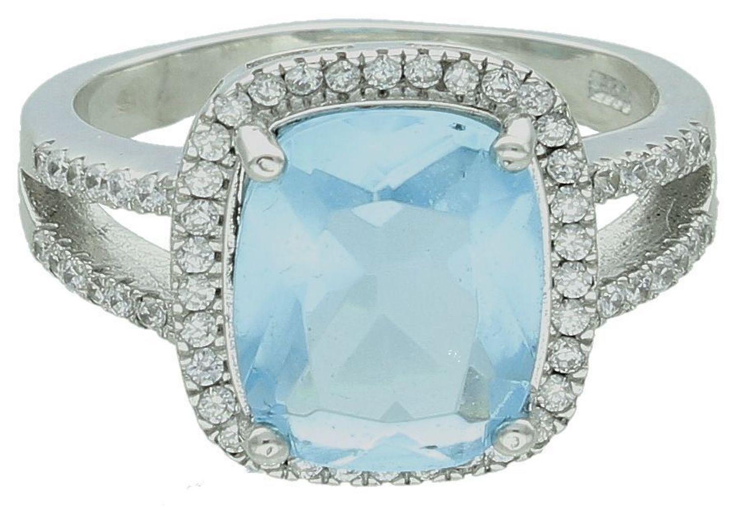 Pierścionek srebrny z cyrkonią niebieską próba 925, DIA-PRS-7392-925 Srebrny pierścionek wykonany z najwyższej jakości srebra o prostej formie.jpg