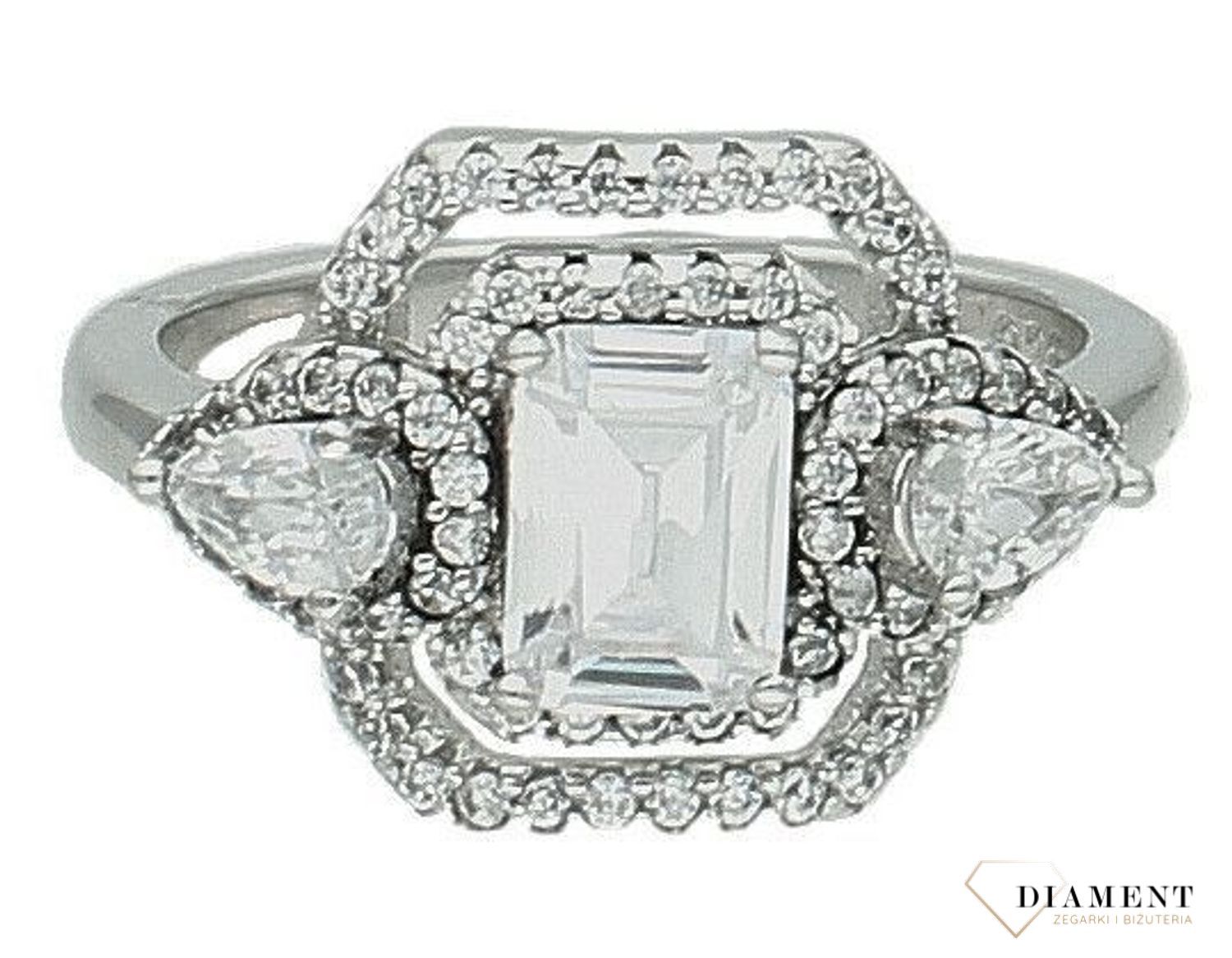 Srebrny pierścionek damski 925 kwadratowa cyrkonia rozmiar 14 DIA-PRS-7406-925. Srebrny pierścionek damski. Srebrny pierścionek z cyrkoniami. Pierścionek srebrny dla kobiety, Pierścionek srebrny na prezent..jpg