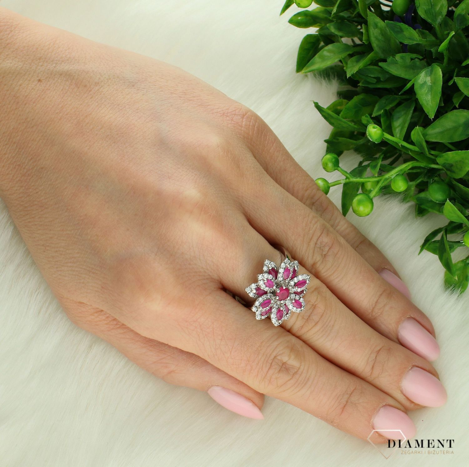 Srebrny pierścionek damski 925 Różowy kwiat rozmiar 18 DIA-PRS-7419-925.  Srebrny pierścionek damski. Pierścionek srebrny z cyrkoniami. Srebrny pierścionek dla kobiety. Srebrny pierścionek damski na prezent (2).jpg