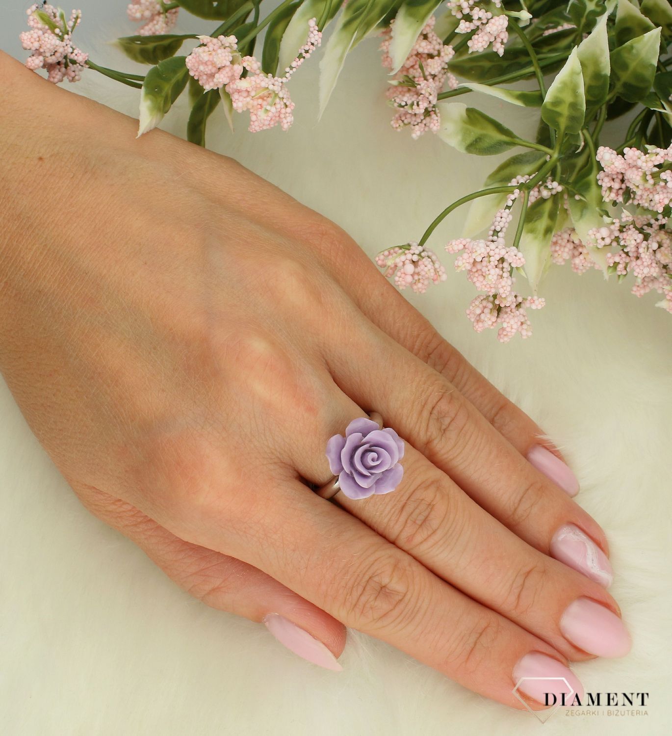 Srebrny pierścionek damski 925 fioletowa Róża rozmiar 16 DIA-PRS-7432-925 2.jpg