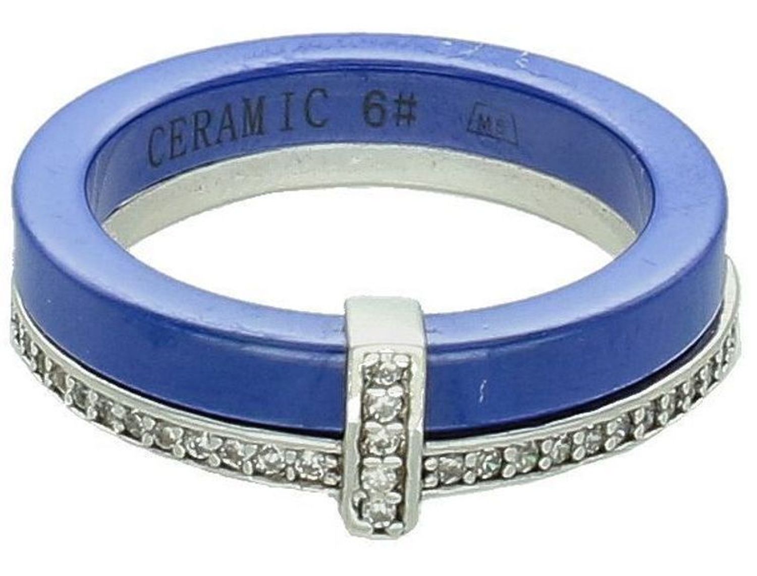Srebrny pierścionek damski 925 z niebieskiej ceramiki ozdobiony cyrkoniami rozmiar 12 DIA-PRS-74555-925. Srebrny pierścionek damski. Pierścionek srebrny dla kobiety na prezent. Srebrny damski pierścionek z cyrkoniami.5.jpg