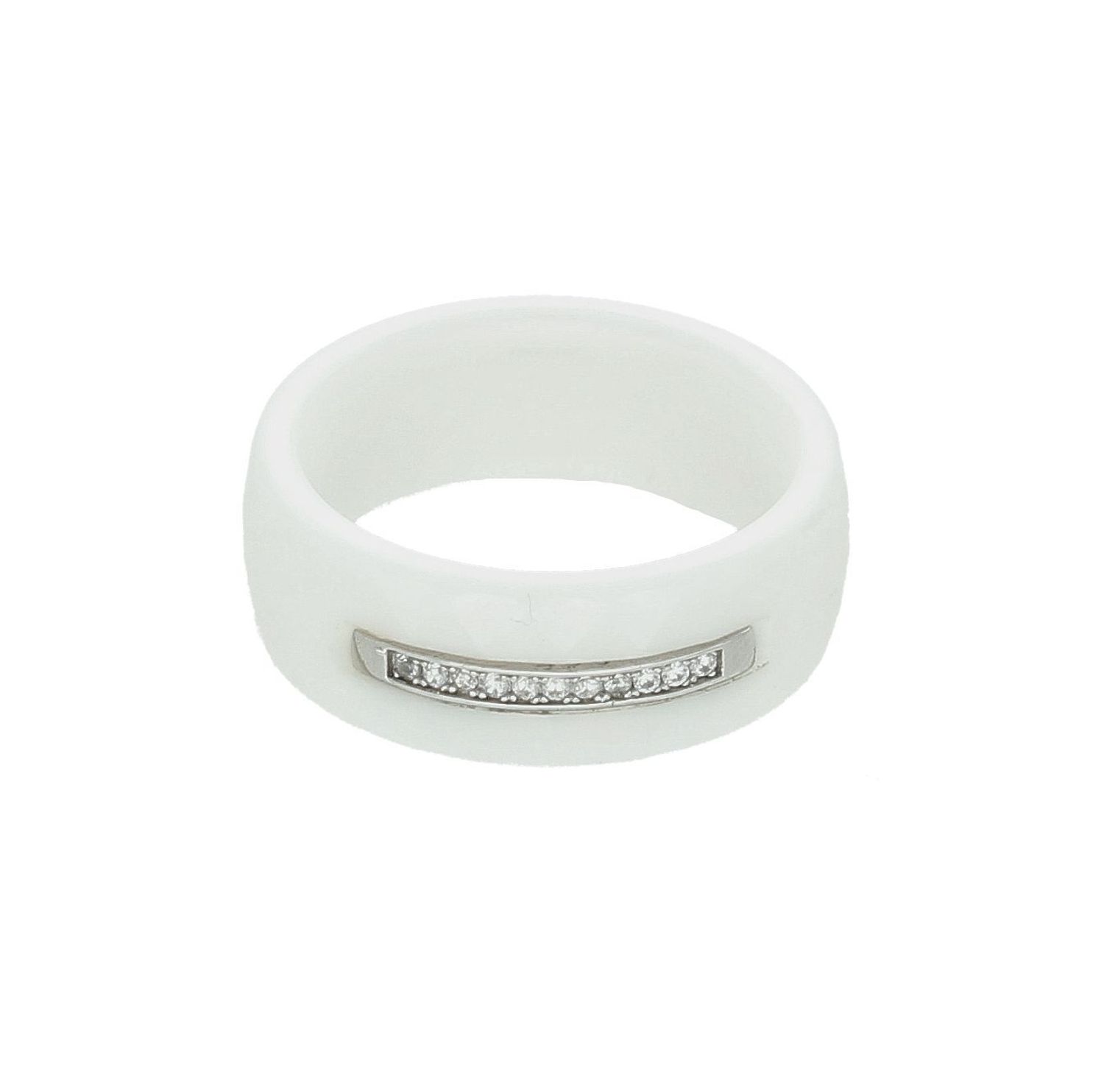 Szeroki biały ceramiczny pierścionek damski 925 z pasmem cyrkonii rozmiar 15 DIA-PRS-7456-925 2.jpg