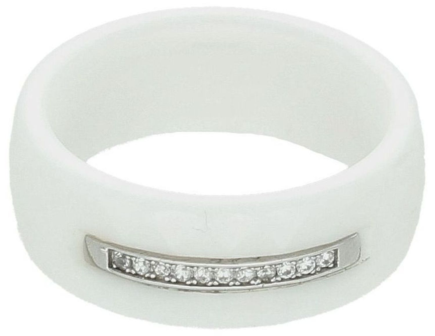 Szeroki biały ceramiczny pierścionek damski 925 z pasmem cyrkonii rozmiar 15 DIA-PRS-7456-925 2.jpg