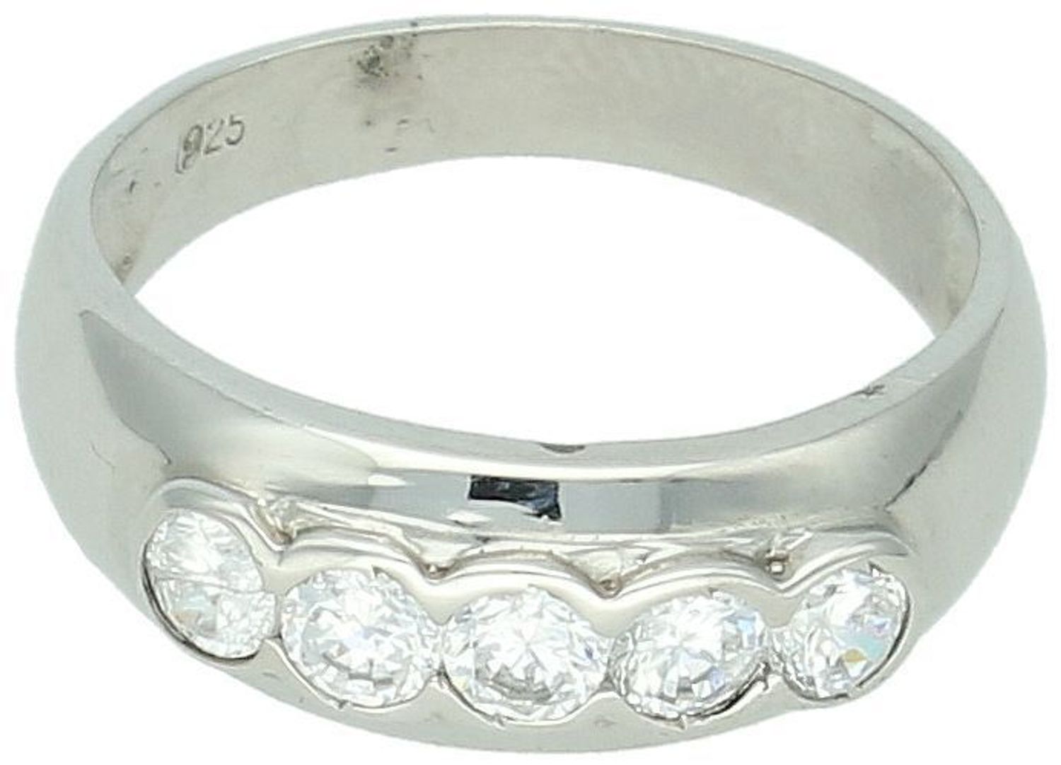 Pierścionek srebrny 925 w kształcie półokrągłej obrączki z białymi cyrkoniami DIA-PRS-7494-925.jpg